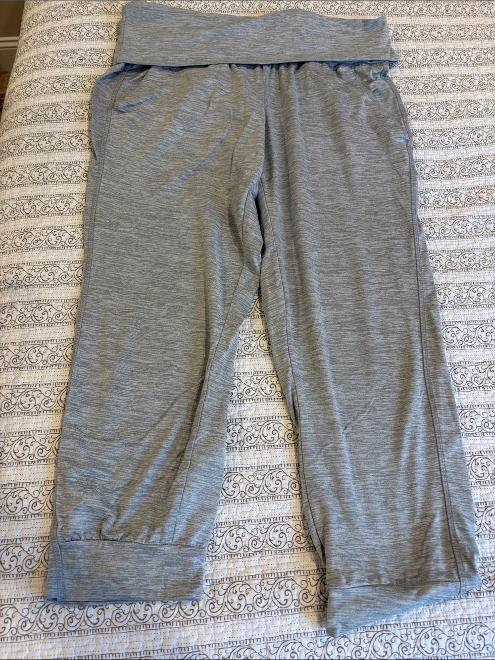 Xersion Light Heather Gray Fold-Over Waist Track Pants